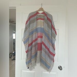 by Anthropologie Boho Kimono Poncho Lightweight Open Wrap Stripe Fringe O/S
